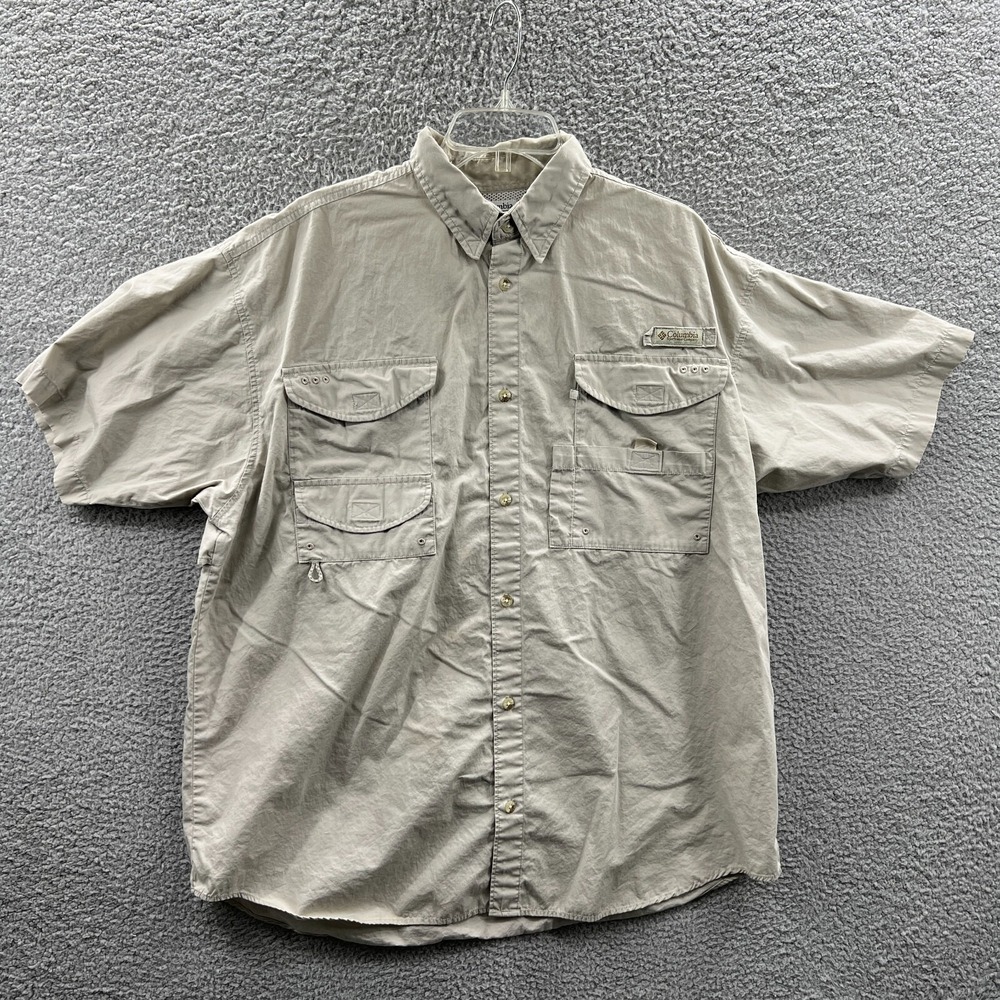Columbia PFG Bonehead Mens XL Tan Vented Fishing Shirt Utility Outdoor Hiking